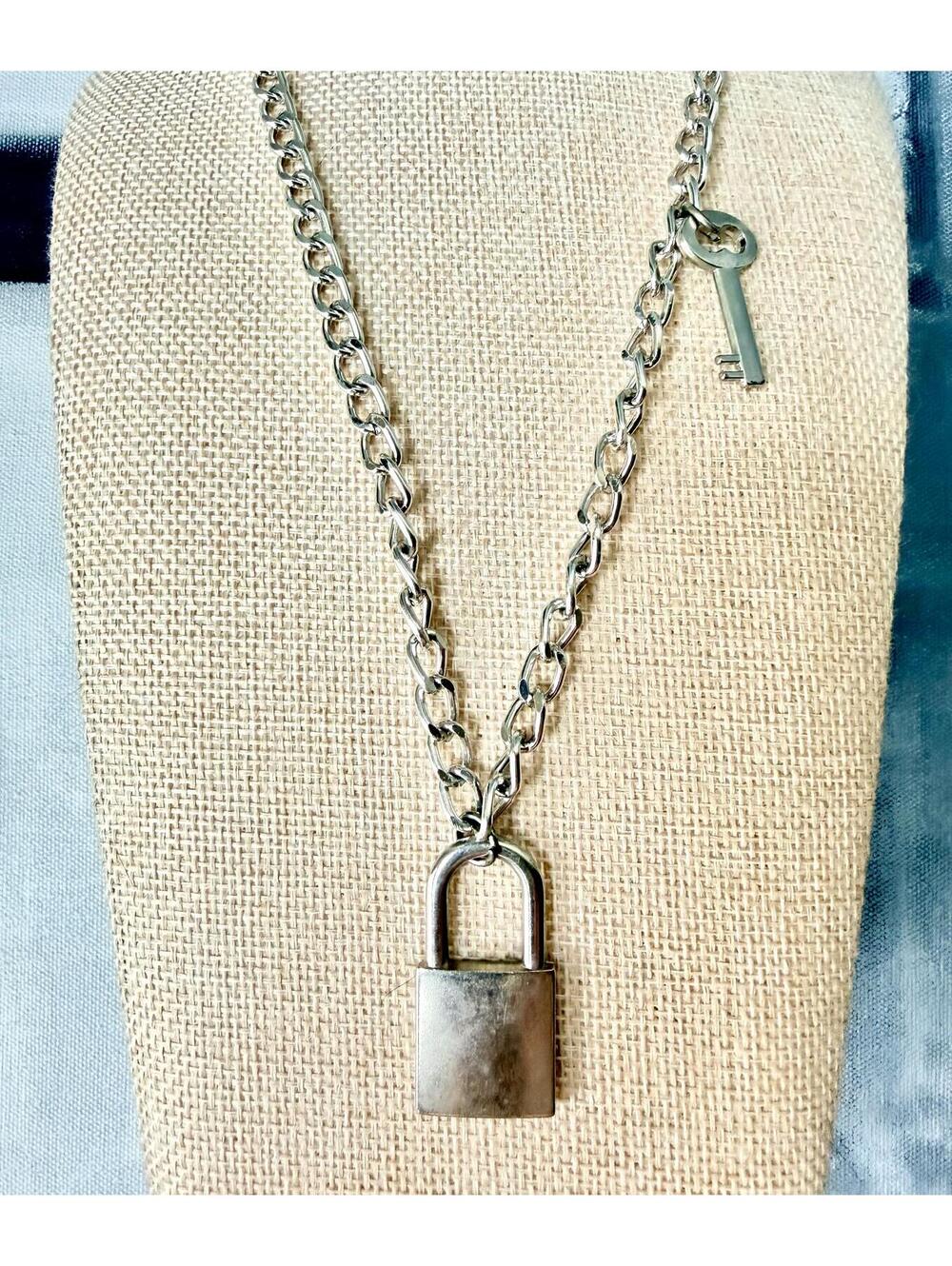 Vintage Silver Lock & Key Layered Chain Necklace